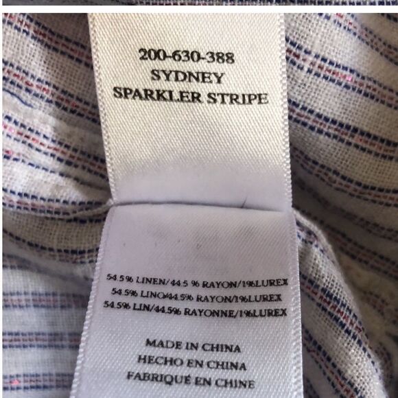 Rails Button Back Sydney Sparkler Striped Linen Lightweight Summer Shirt Small - Picture 5 of 9